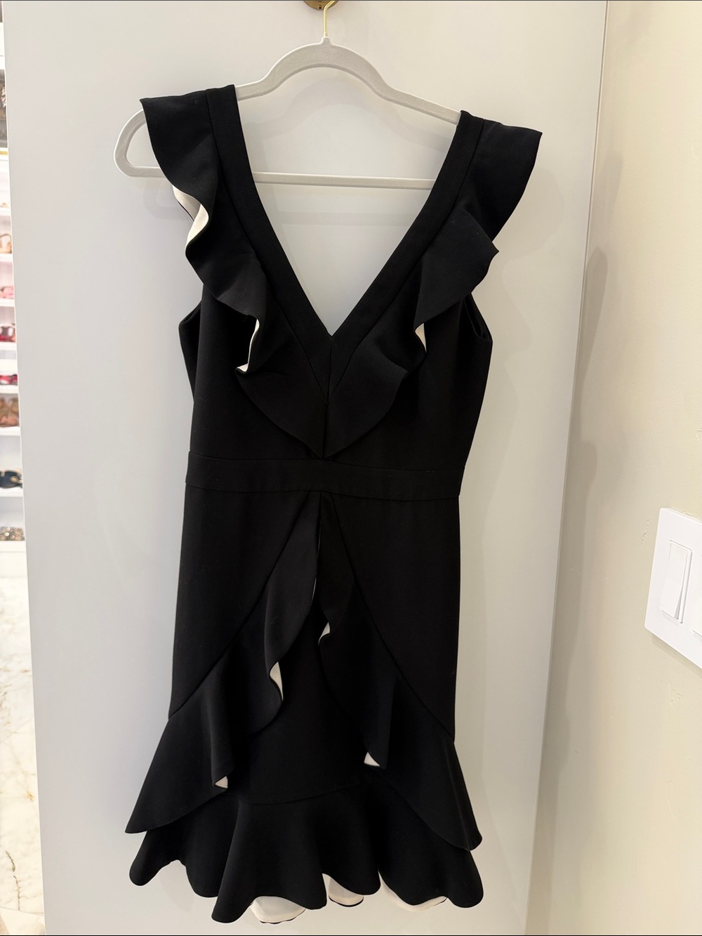 Ruffled V-Neck Black Mini Dress